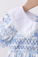 Blue rose smocked bubble