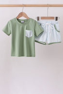 Green pocket plaid shorts set
