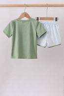 Green pocket plaid shorts set
