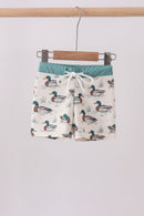 Sage duck print swim trunks