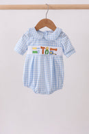 Blue tool smocked gingham bubble