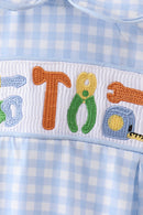 Blue tool smocked gingham bubble