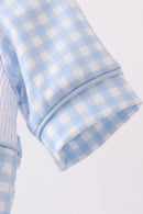 Blue tool smocked gingham bubble