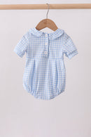 Blue tool smocked gingham bubble