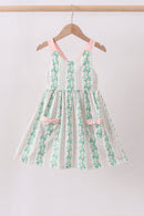 Green floral stripe pocket dress