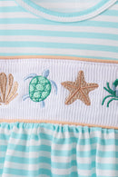 Mint marine creature smocked stripe bloomer set