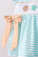 Mint marine creature smocked stripe bloomer set