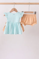 Mint marine creature smocked stripe bloomer set