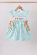 Mint marine creature smocked stripe ruffle dress