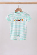 Green stripe Noah's Ark french knot romper