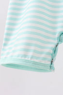Green stripe Noah's Ark french knot romper