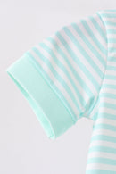 Green stripe Noah's Ark french knot romper