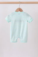 Green stripe Noah's Ark french knot romper