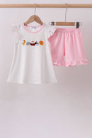 Pink Noah's Ark french knot ruffle shorts set
