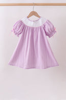Lavender Smocked Embroidered Bow Jacquard Dress
