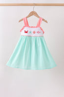 Green Marine Embroidered Jacquard Dress