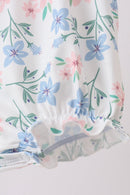 Blue Floral Smocked Ruffle Bubble