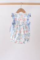 Blue Floral Smocked Ruffle Bubble