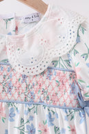 Blue Floral Smocked Dress