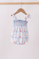 Blue Sailboat Smocked Bubble