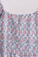 Blue Floral Smocked Women Dress