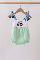 Green Tractor Applique Seersucker Bubble