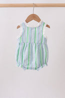 Green Stripe Smocked Bow Seersucker Bubble
