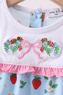 Blue Strawberry Embroidered Bow Bloomer Set