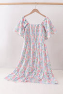 Blue Hydrangea Smocked Women Dress