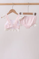Pink Plaid Bow UPF Swim Set