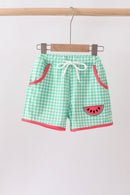 Red Watermelon Embroidered UPF Swim Trunks