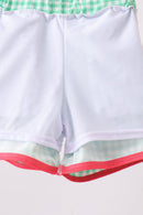 Red Watermelon Embroidered UPF Swim Trunks