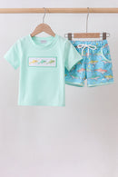 Blue Shark Embroidered Set
