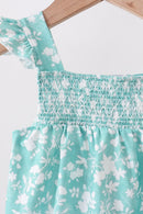 Sage Floral Smocked Bubble