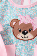 Green Bear Floral Applique Bloomer Set