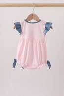 Pink Apple Plaid Embroidered Bubble