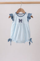 Blue Plaid Embroidered Bow Bubble