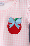 Pink Apple Plaid Embroidered Set