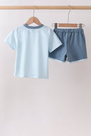 Blue Police Car Stripe Embroidered Set