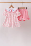 Pink Rose Apple Embroidery Ruffle Dress