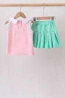 Pink apple bow embroidery skorts set