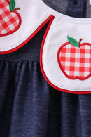 Navy Apple Applique Denim Dress