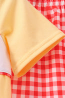 Mustard Character Plaid Embroidered Short Set