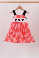 Red Character Plaid Embroidered Dress