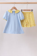 Blue Bus Floral Applique Ruffle Set
