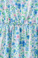 Blue Floral Tiered Women Dress