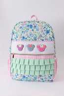 Blue Floral Character French Knot Ruffle Backpack