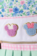 Blue Floral Character French Knot Ruffle Backpack