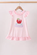 Pink Stripe Apple Book Appliqué Dress