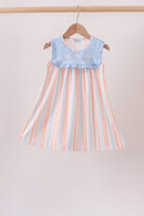 Seashell Stripe Embroidered Dress